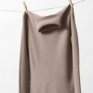 NWT State Cashmere The Ribbed Turtleneck Basic Sweater in Undyed Natural